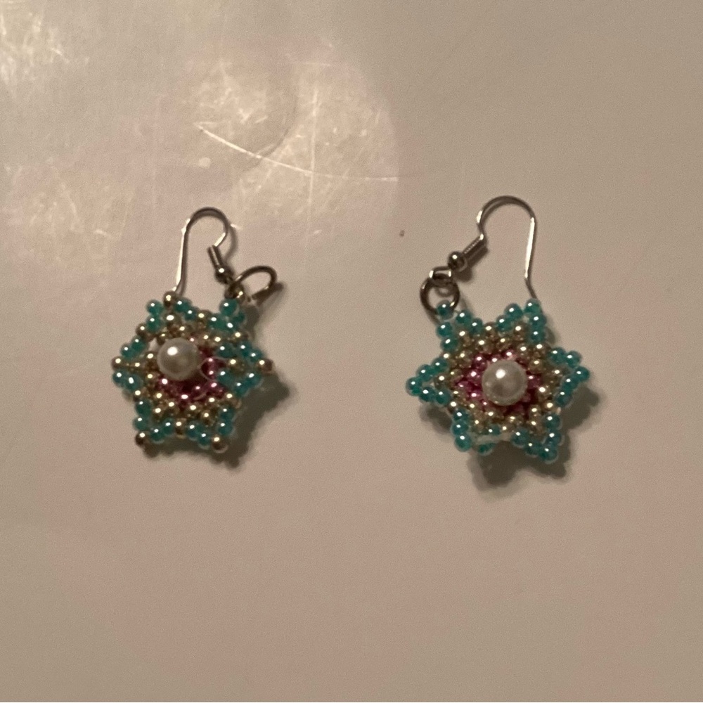 Beaded Star Earrings with Pearl Accent